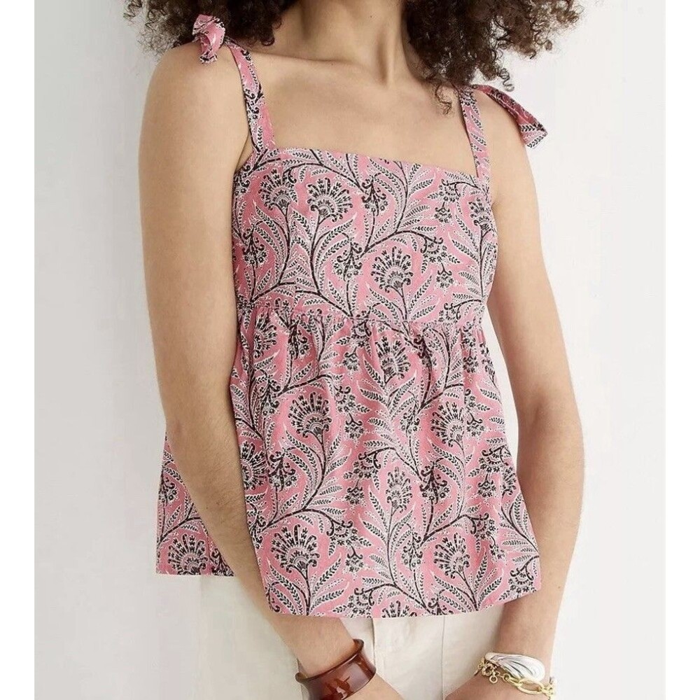 J Crew Collection NWT $128 Tie-Shoulder Tank Top Ratti Coral Vines Pink Size 6